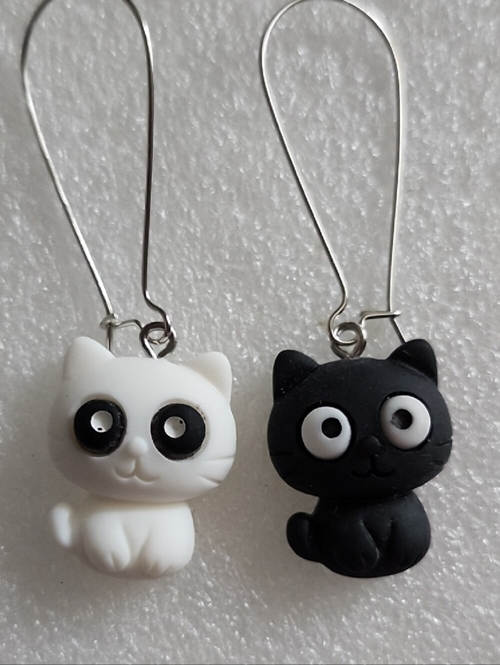 Hand Crafted Black & White Cat Dangle Earrings